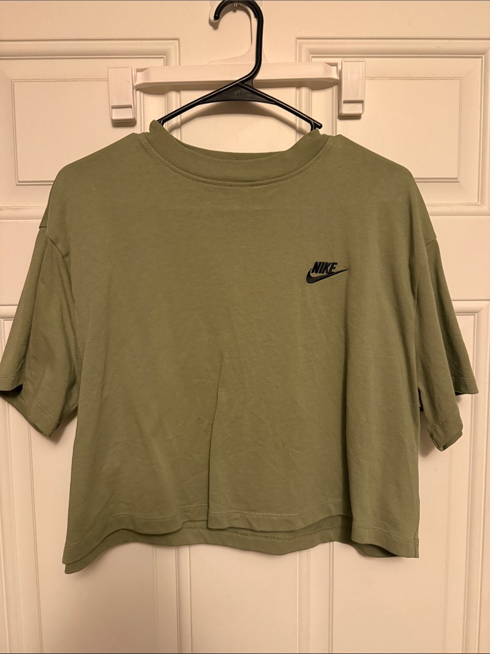 Nike Olive Green Cropped Tee with Black Logo